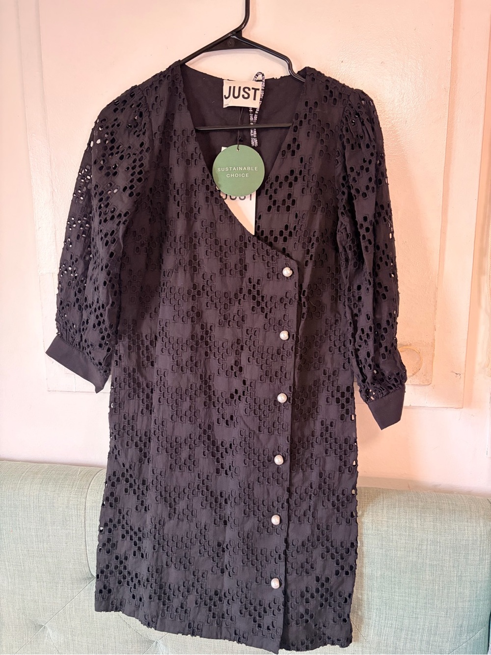 Just Female Black Eyelet Wrap-Style Midi Dress